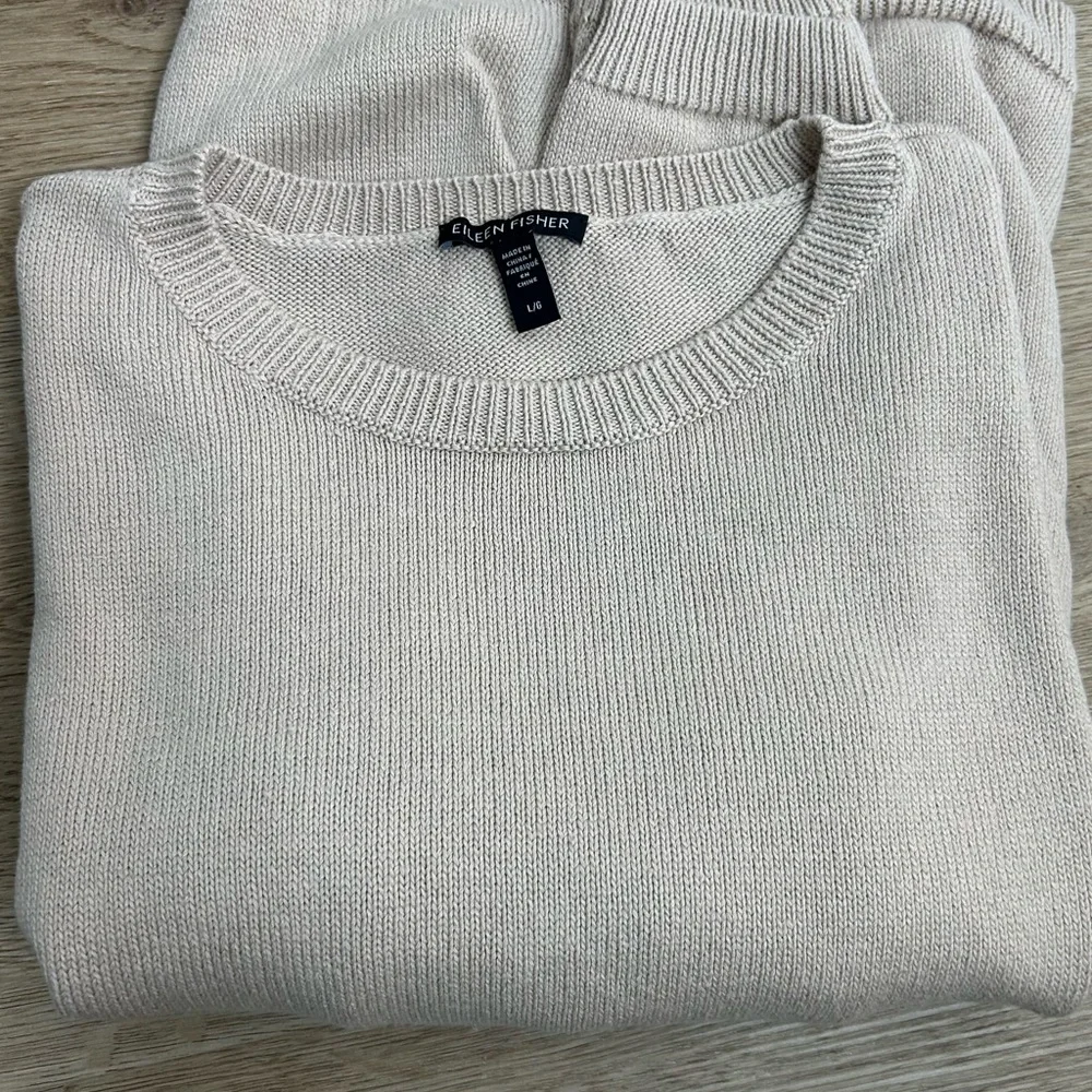 Eileen Fisher Organic Cotton Linen Tan Neutral Knit Pullover Sweater